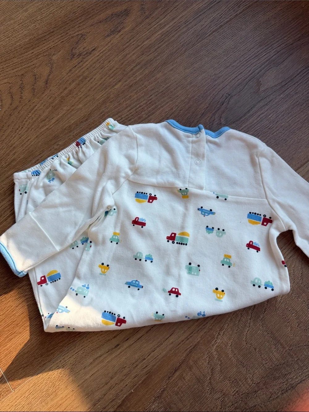 Starting Out Cream Baby Sleep Gown with Blue Trim and Vehicle Print 0-6M